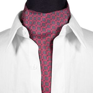 Mens Silk Ascot Cravat Pink Medallion Geometric Formal Wedding Necktie Scarf